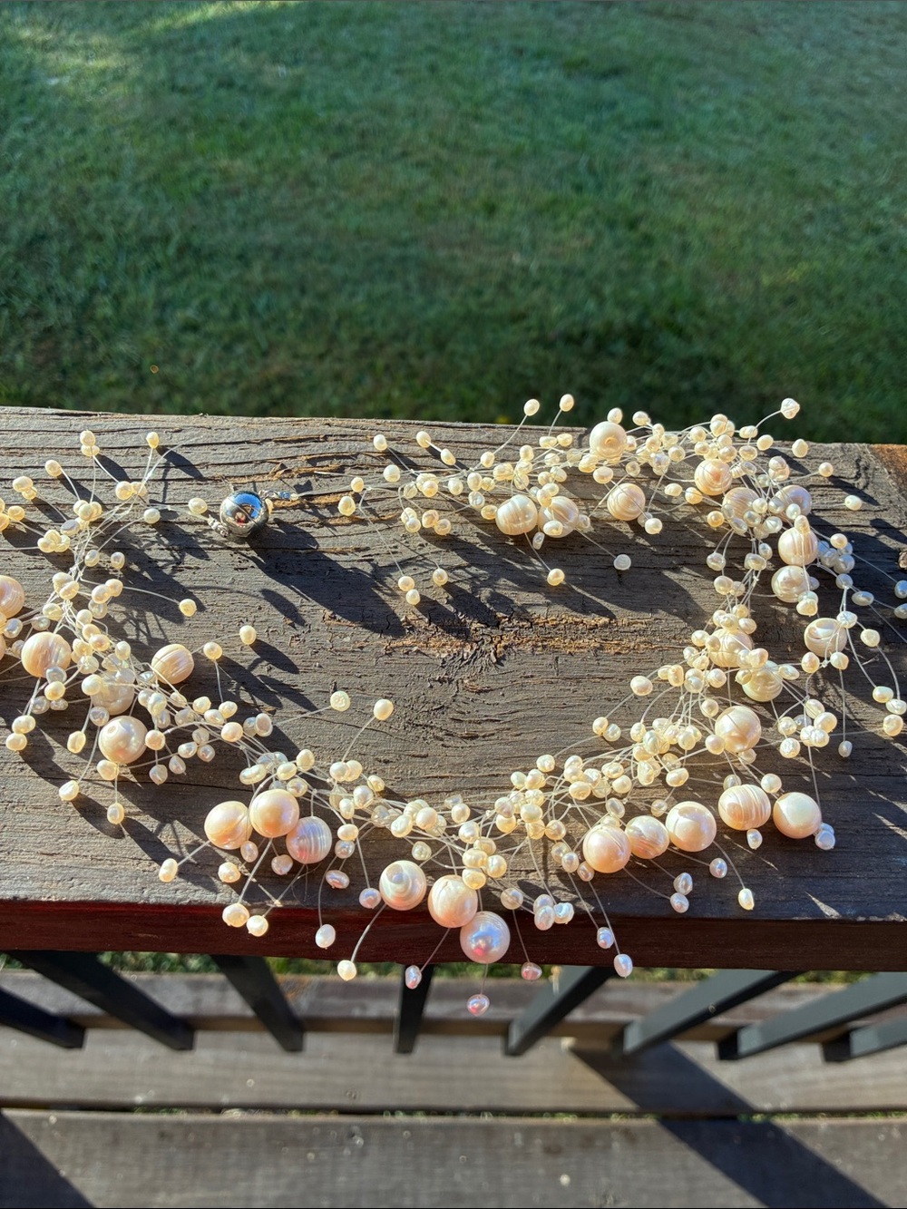 Handcrafted Pearl Cluster Wedding Necklace - Ivory